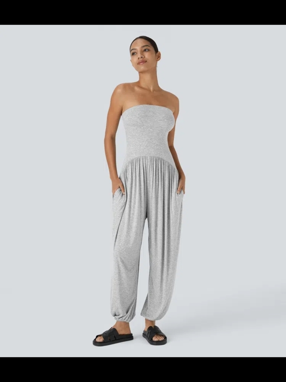 Halara NWT Ribbed Tube Backless Side Pocket Casual Jumpsuit - Fog Gray XL